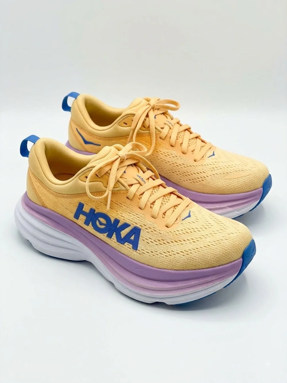 Hoka Women's Yellow and Purple Clifton-Style Running Sneakers